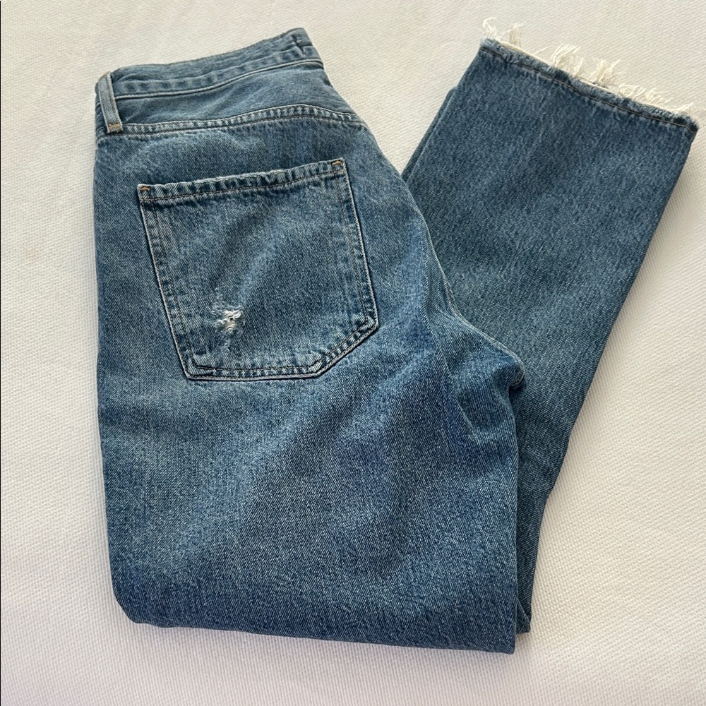 Agolde Riley Cropped Slim Straight Distressed Jeans, 27